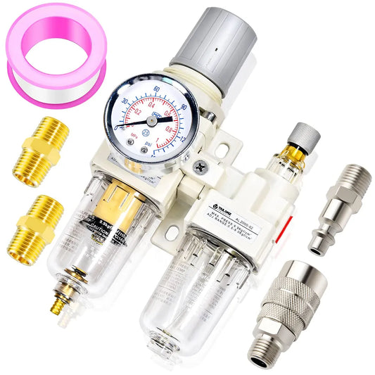 AGASHE PNEUMATIC 1/4 Inch NPT AirFilter Pressure Regulator Water/OilTrap Separator Combo(0-145PSl),AirTool Compressor Filter with GaugeAC2010-02