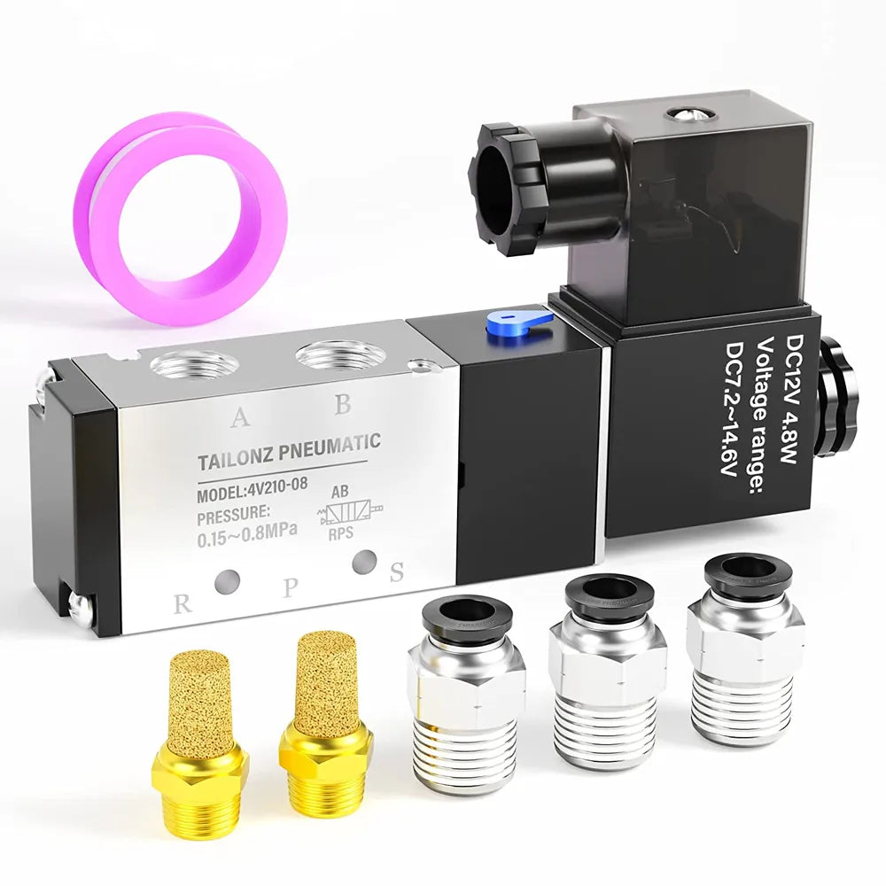 AGASHE PNEUMATIC 1/4"NPT SolenoidValve 4V210-08 12V/24V/110V/220VSingle Coil Pilot-Operated Electric 2Position 5 Way Connection Type