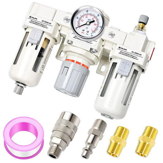 AGASHE PNEUMATIC 1/4 3/8 1/2"NPTManual Drainage 3 in 1 0il Air PressureRegulator FilterAC(0-150PSl)withLubricator Cup for Air Tools System