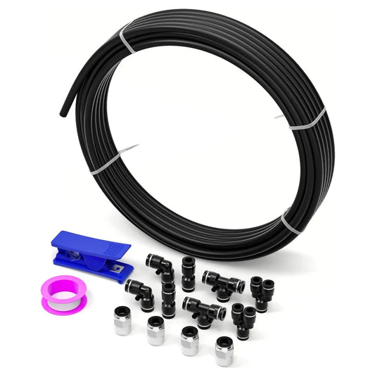 AGASHE PNEUMATIC Black 1/4 Inch od12 Meter 39.4ft Polyurethane PU AirTubing Kit Pipe Hose Line Tubing
