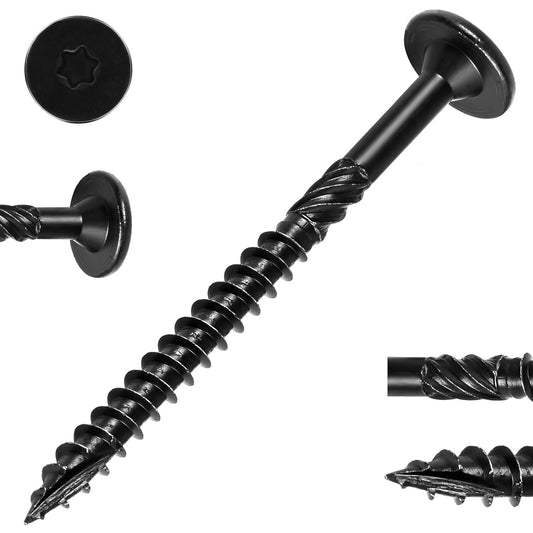 AGASHE 100Pcs Black Star Drive Wood Screws 6 inch - Rust Resistant Timber Deck Screws for Landscaping, Log & Timber Wood - Heavy-Duty Outdoor Fasteners (#14 x 6 Black