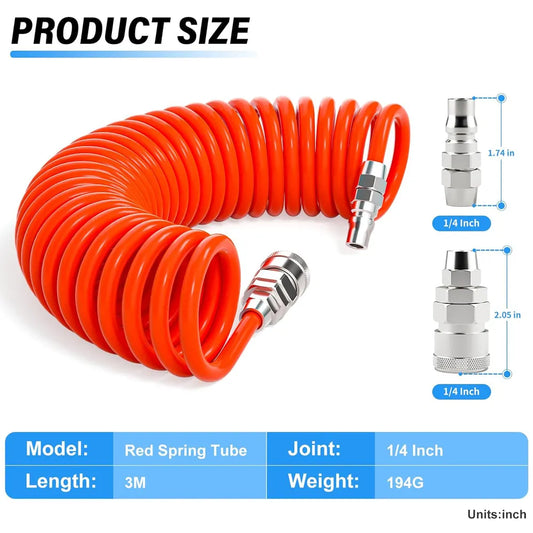 AGASHE PNEUMATIC 1/4 Inch RedPneumatic Spring Tube Air CompressorAccessories Polyurethane Air Pipe AirPressure Hose Spring Tube