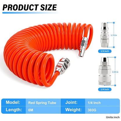 AGASHE PNEUMATIC 1/4 Inch RedPneumatic Spring Tube Air CompressorAccessories Polyurethane Air Pipe AirPressure Hose Spring Tube