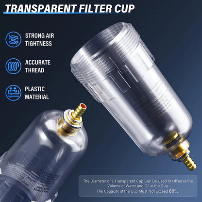 AGASHE PNEUMATIC 1/4 Inch NPT AirFilter Pressure Regulator ComboPiggyback, Air Tool Compressor Filterwith Gauge AW2000-02